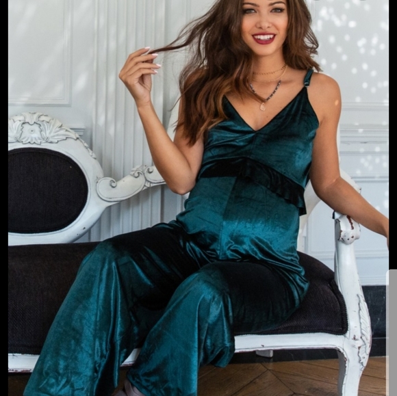 Pinkblush Pants - Pinkblush Emerald Green Velvet Maternity Jumpsuit